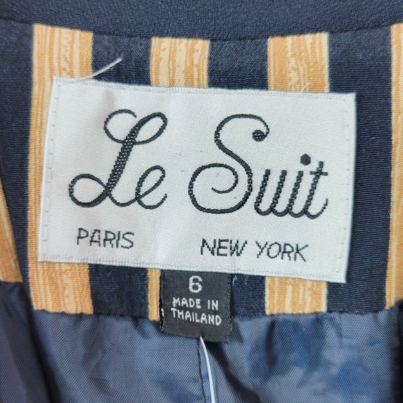 Vintage 90s Navy & "Wood" Striped Short Sleeve Blazer - Picture 6 of 6